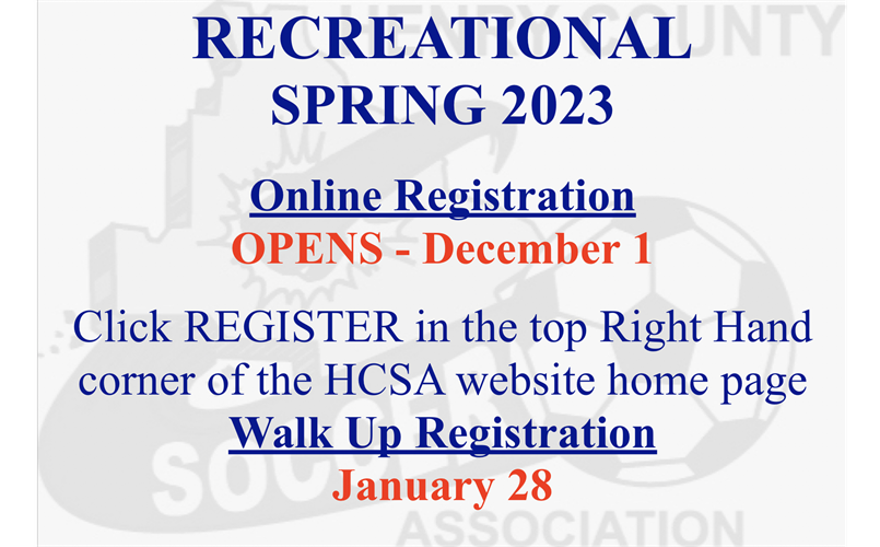 RECREATIONAL REGISTRATION -  Spring 2023